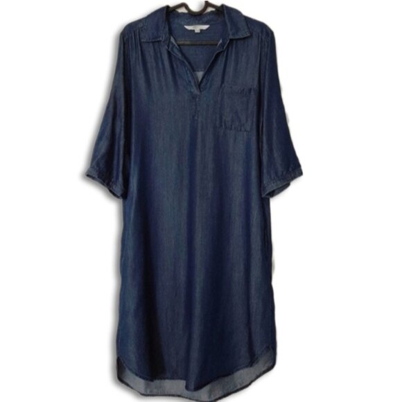 CLEO Utility Sleeve Mini Shirt Dress | Tunic w Pockets Chambray Blue Sz S - Picture 2 of 16